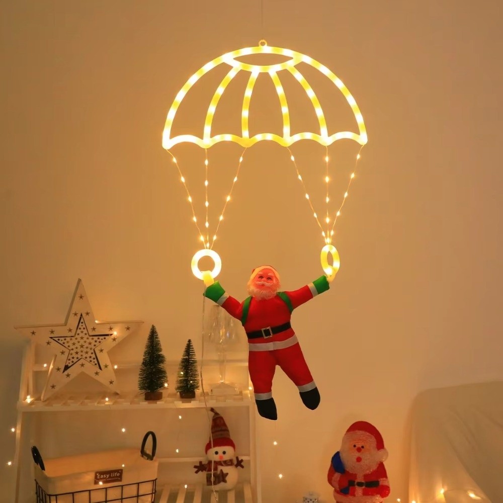 Outdoor Power For Christmas Lights - LED-Weihnachtsmann-Fallschirmleuchte mit Fernbedienung, USB-betrieben, Neon-Hängeleuchte aus