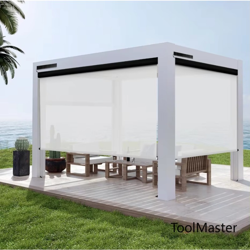 Outdoor Power Blinds - 【2026】Solarbetriebene Außenrollos Aluminiumschiene Pergola Zip-Screen Wasserdichte