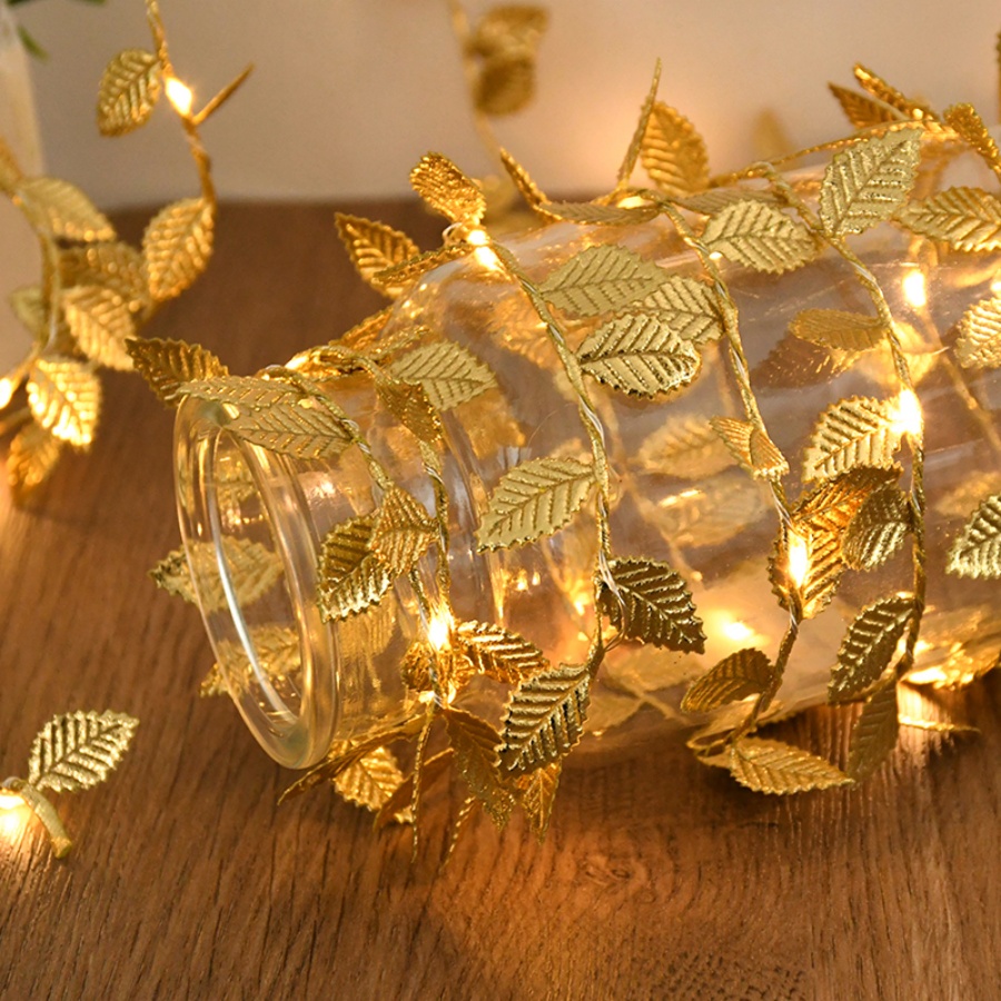 Outdoor Power For Christmas Lights - Goldene Blatt-Rattan-Kupferdraht-Lichterkette, batteriebetrieben, für Weihnachten, Hochzeit,