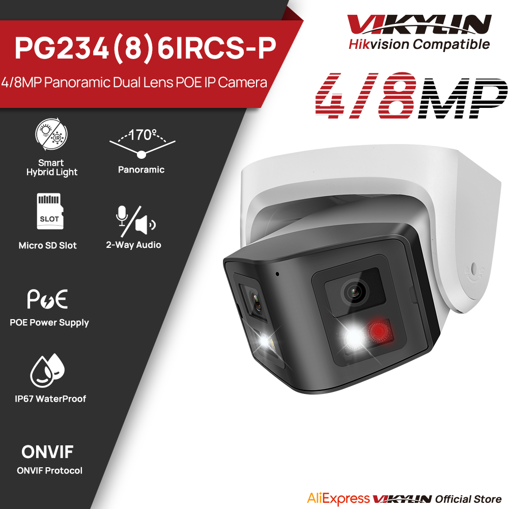 Outdoor Power Post - Vikylin 4/8MP Panorama-Smart-Dual-Light-IP-Kamera, Zwei-Wege-Gespräch, CCTV, POE,